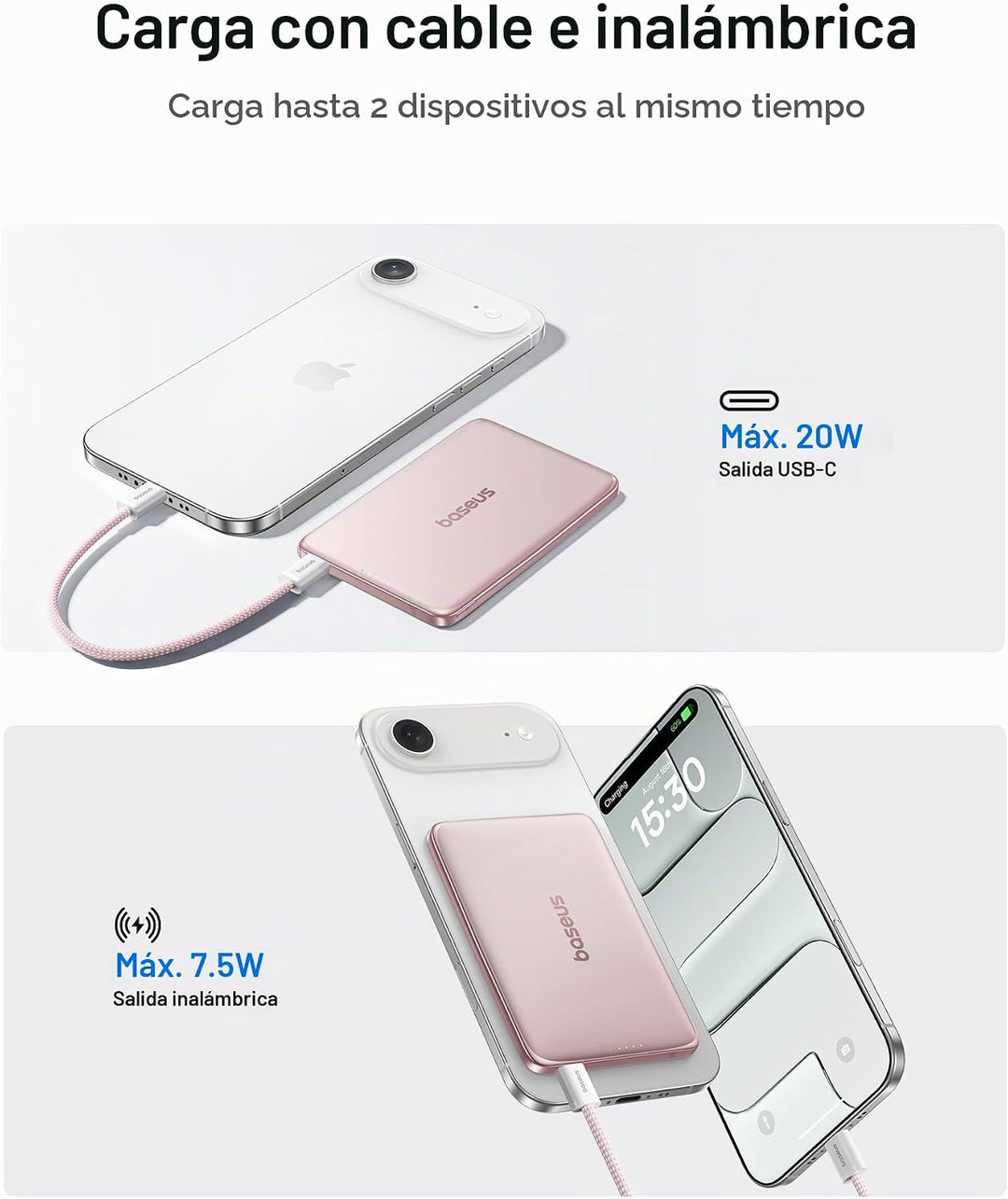 Baseus Picogo Power Bank, batería MagSafe ultra delgada de 0.3 pulg...