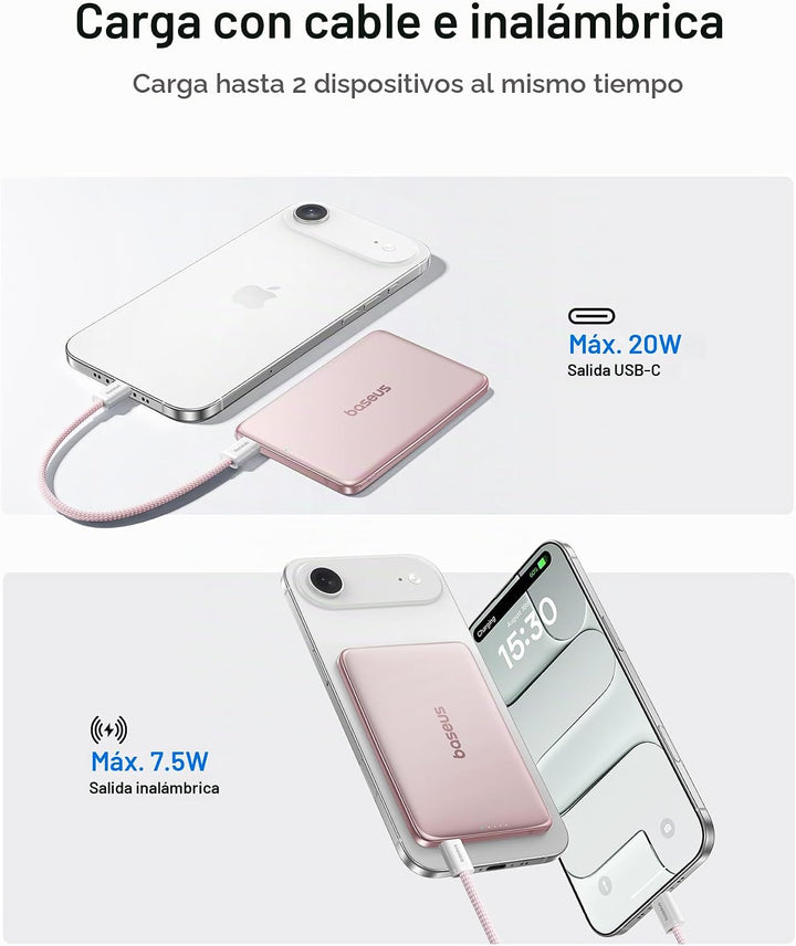 Baseus Picogo Power Bank, batería MagSafe ultra delgada de 0.3 pulg...