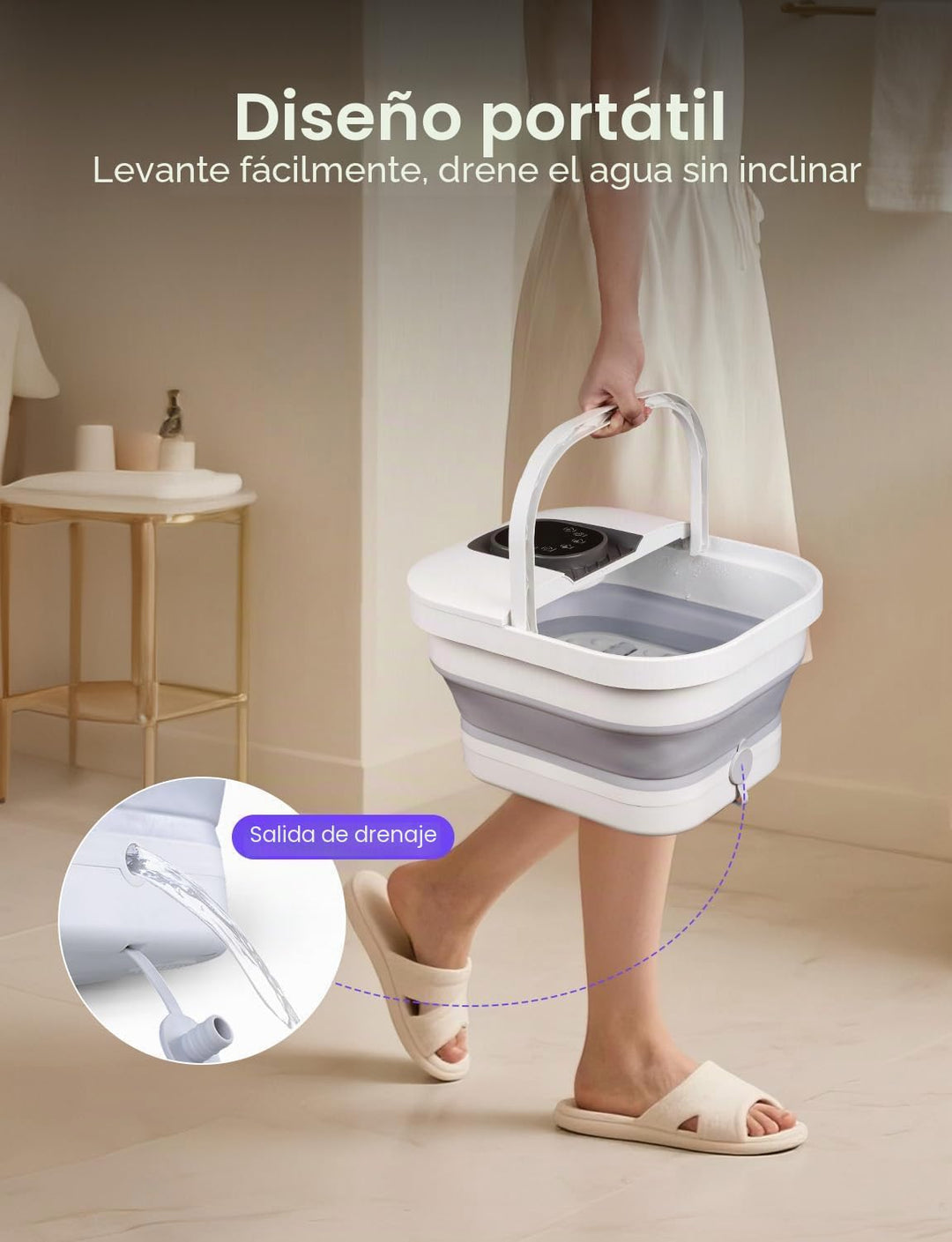 RIKE Spa de pies plegable con calentamiento rápido y masaje PTC, ba...