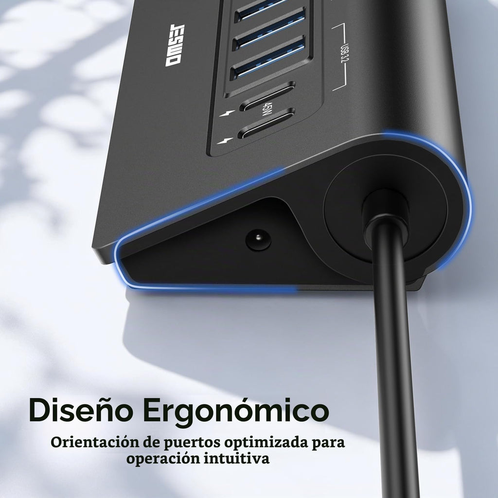 JESWO, hub USB de 9 puertos, alimentado, adaptador 20V/3.25A