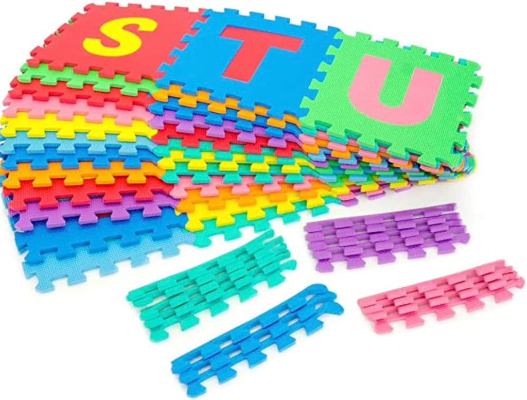 Little fun times - Tapete de juego con alfabeto para bebé, grande, 60 piezas de 12 pulgadas. Total de 71.5 x 71.5 pulgadas, 36 pies cuadrados entrelazados, rompecabezas de suelo de EVA, tapete de juego para niños pequeños y niños, letras y números con