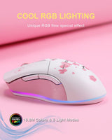 DAREU Sakura Pink - Ratón inalámbrico con cable para juegos, modo d...