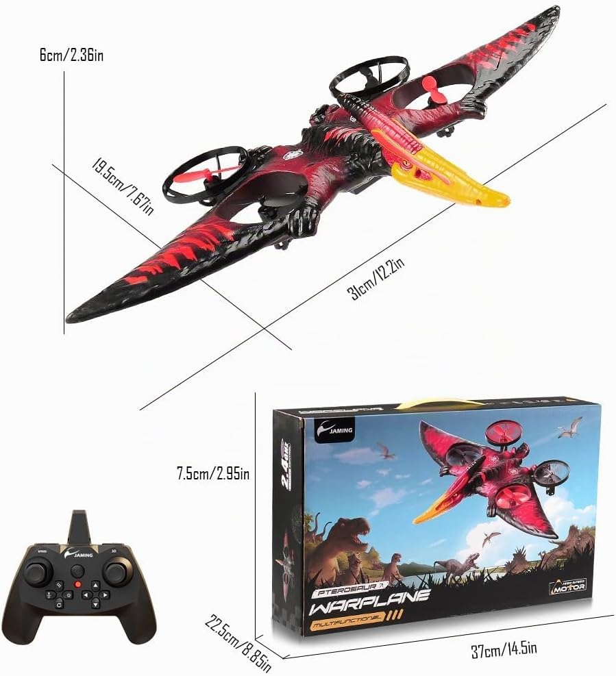 Dron de control remoto de dinosaurio, 2.4G EPP Foam RC Pterodactyl Hobby RC aviones con giroscopio de 6 ejes, aterrizaje de despegue de una tecla, rollo de acrobacias y giro de 360, juguete de caza de chorro de juguete de Navidad, regalo de cumpleaños
