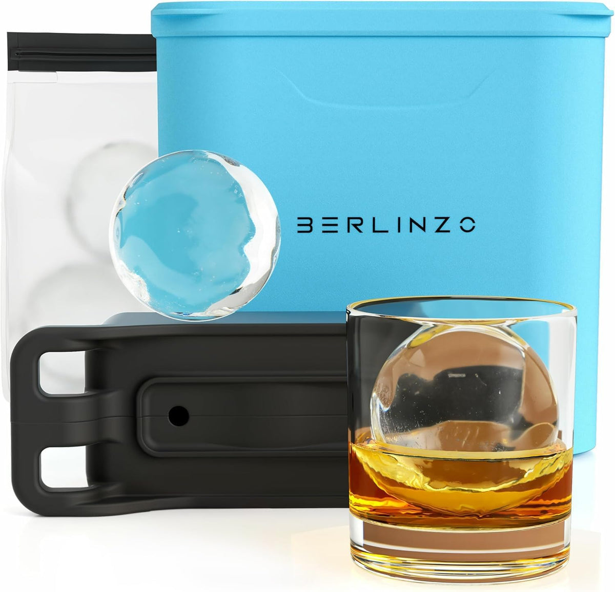 Berlinzo - Molde para hacer bolas de hielo, 2 esferas transparentes de menta de 2.4 pulgadas, no eléctrico