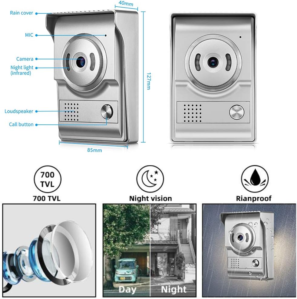 Sistema de video portero, monitor de 9 pulgadas para timbre de video con cable, timbre con cámara y monitor compatible con visión nocturna, desbloqueo, monitoreo, doble vía para villa, hogar