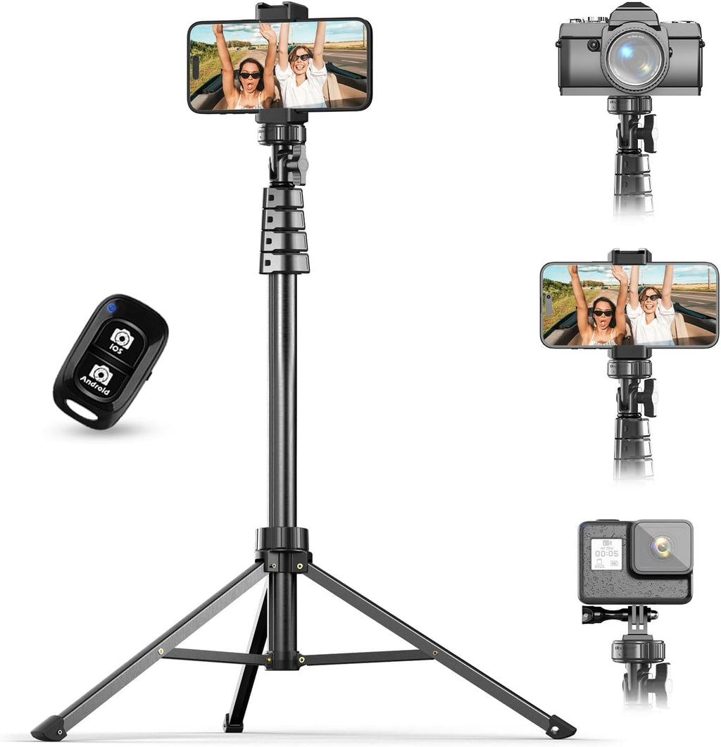 UBeesize - Trípode de teléfono de 67" y bastón para selfies, soporte de trípode de cámara con control remoto inalámbrico y soporte para teléfono, compatible con iPhone y teléfono Android, perfecto