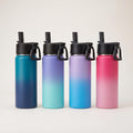 Paquete de 4 botellas de agua para niños de 16 OZ a granel, botellas deportivas aisladas con tapa de pajita, botella de acero inoxidable con asa para mantener el frío, vasos de doble pared