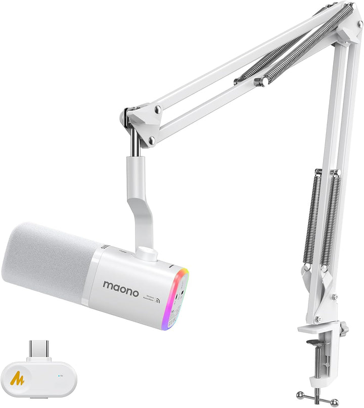 MAONO PD100W Micrófono inalámbrico/USB, micrófono para PC para jueg...