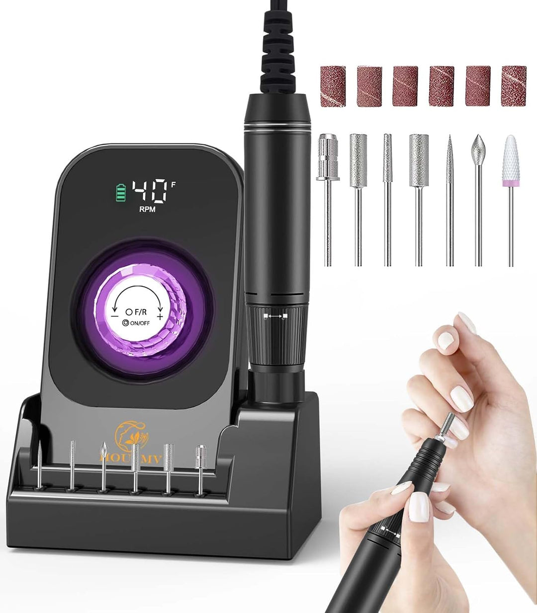 Lima de uñas eléctrica portátil: 40000RPM Lima de uñas profesional...