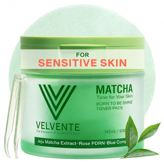 VELVENTE Almohadillas de tóner Matcha para piel sensible, 100 almoh...