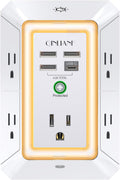 Extensor de Enchufe de 3 Lados con Luz Nocturna - QINLIANF Enchufe Múltiple con 5 Tomas y 4 Puertos USB (1 USB-C), Cargador de Pared USB para Hogar, Oficina, Viajes, Certificado ETL, Blanco