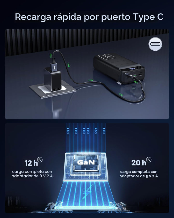 Cargador Portátil 60000mAh Banco de Energía - Carga Rápida 22.5W Pa...