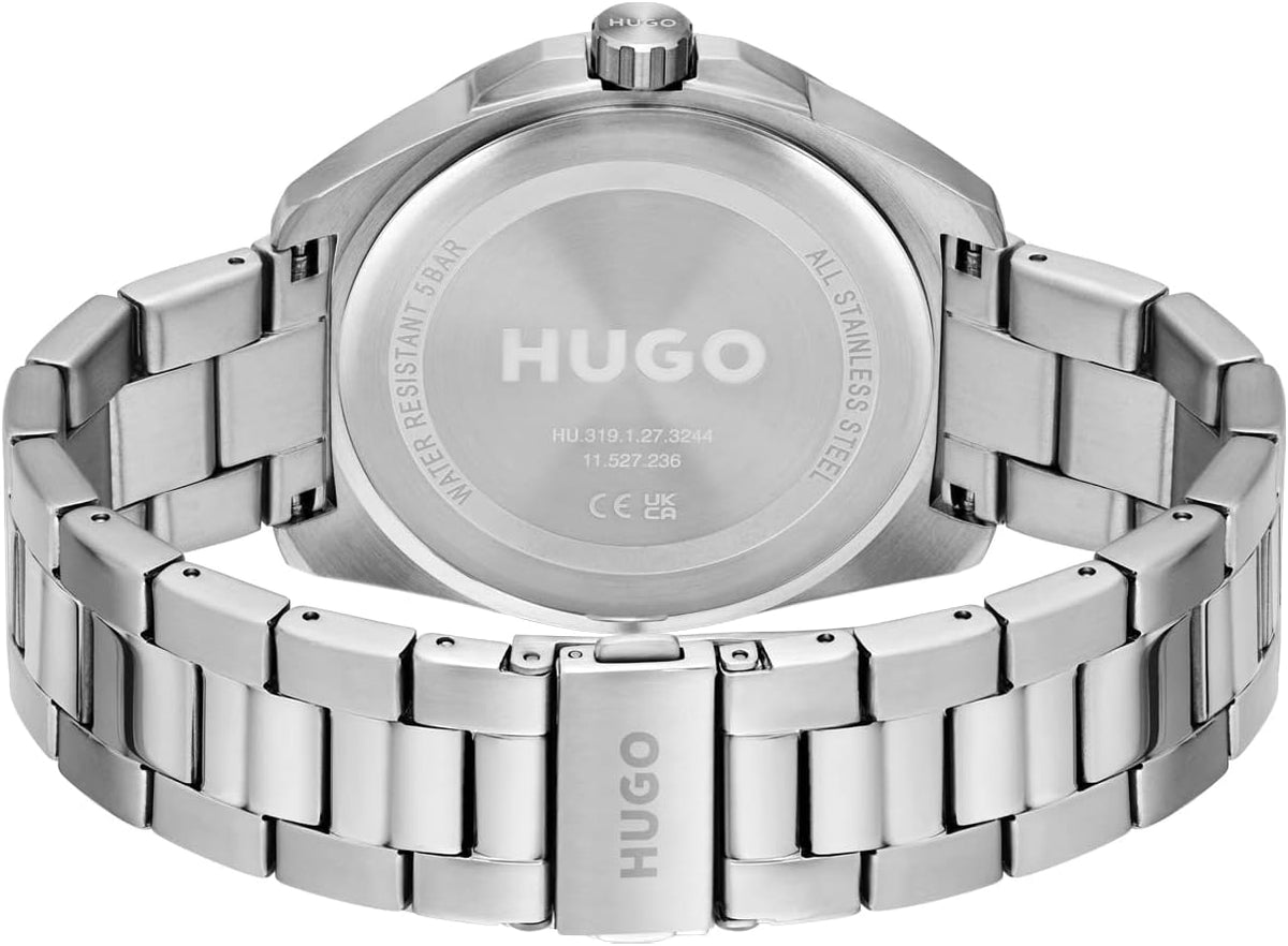 HUGO #Expose 1530242 - Reloj multifunción de acero inoxidable y pulsera de eslabones para hombre, color: plateado (modelo: 1530242)