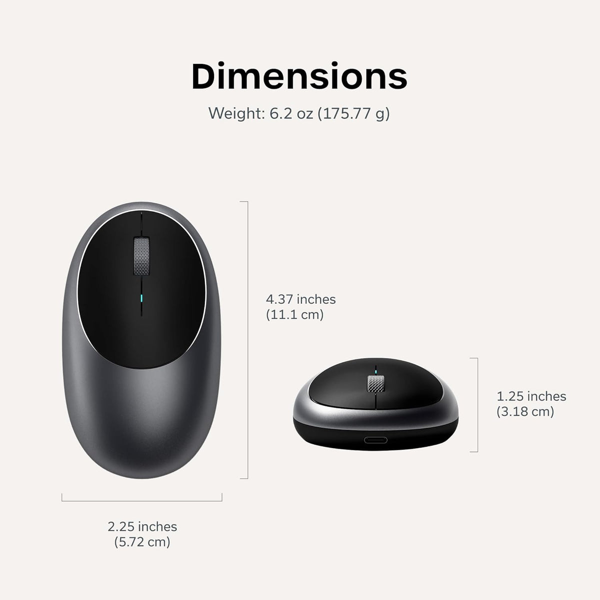 Ratón inalámbrico Bluetooth Satechi M1, recargable USB-C, compacto...