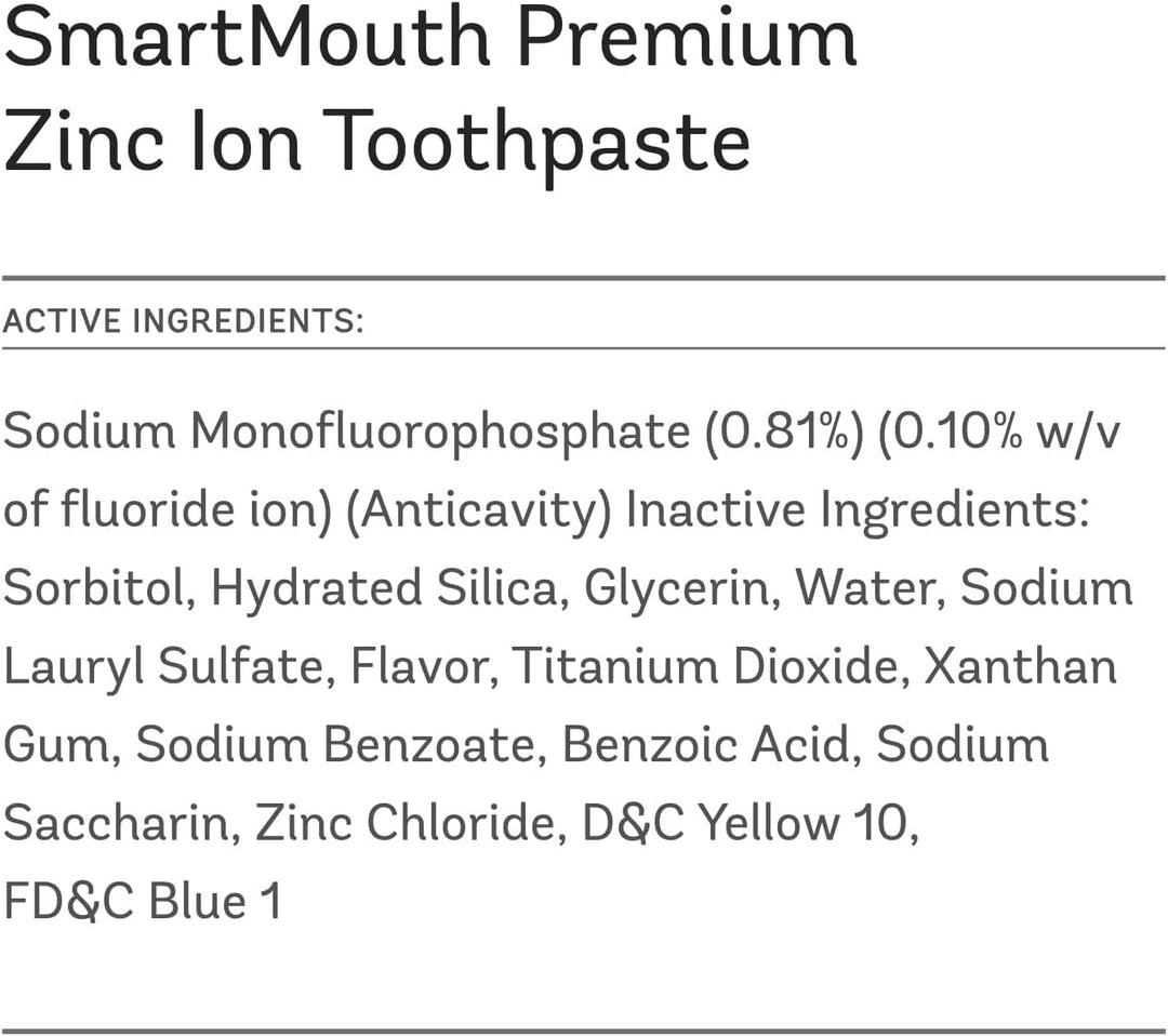 SmartMouth Pasta de dientes anticaries + zinc, flúor para la preven...