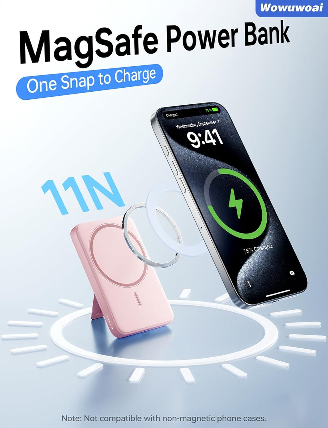 Wowuwoai Cargador portátil Magsafe, banco de energía inalámbrico de...