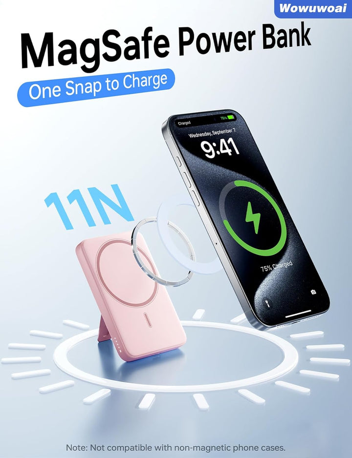 Wowuwoai Cargador portátil Magsafe, banco de energía inalámbrico de...