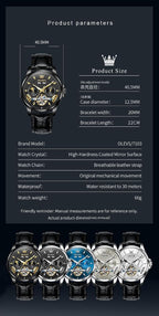 OLEVS - Relojes automáticos para hombre, multicalendario, con fase lunar, 3ATM impermeable, reloj de lujo clásico para negocios, de pulsera