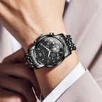 OLEVS Relojes para hombre de lujo de acero inoxidable grande analógico cuarzo impermeable