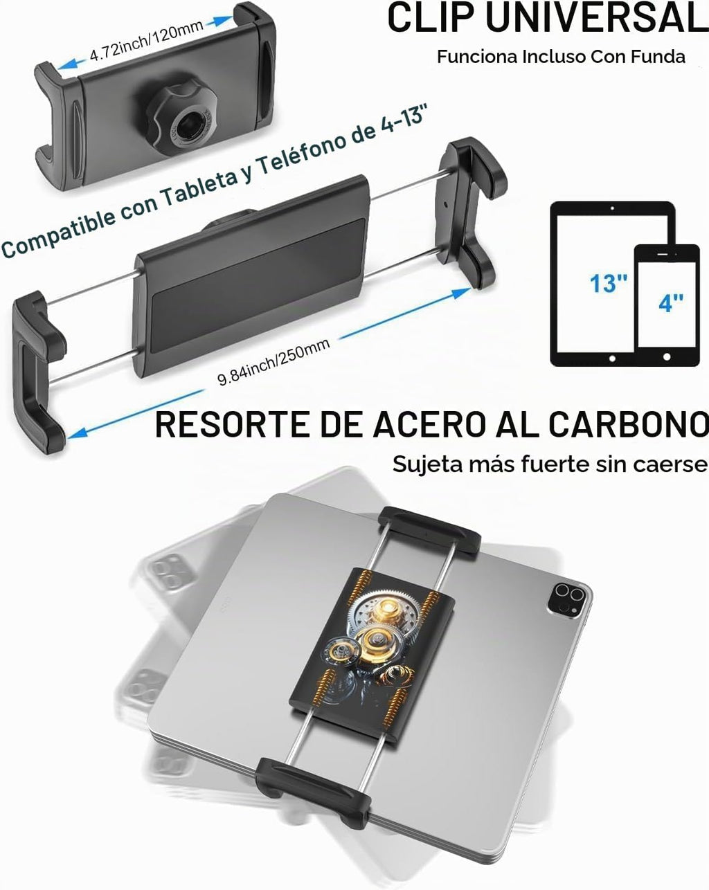 Soporte para tablet de automóvil, ranura para CD, brazo ajustable en altura, soporte para tableta para reproductor de CD de automóvil, abrazadera universal de CD para iPad Pro Air Mini, Galaxy Tabs/Z Fold/Z Flip, iPhone, más dispositivos de 4-12.9