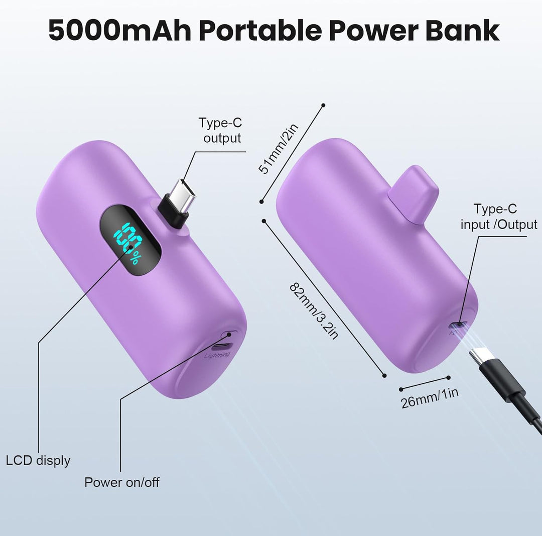 Mini Cargador Portátil USB C Power Bank, Paquete de Batería Mejorad...