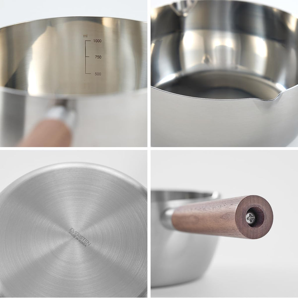 Mod Pot - Olla de cocina de acero inoxidable de 5 capas, 2 juegos de 7.9 in, 6.3 in, mango de madera, multiusos, cocina pequeña, todas las estufas compatibles con inducción, aptos para