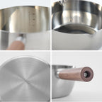Mod Pot - Olla de cocina de acero inoxidable de 5 capas, 2 juegos de 7.9 in, 6.3 in, mango de madera, multiusos, cocina pequeña, todas las estufas compatibles con inducción, aptos para