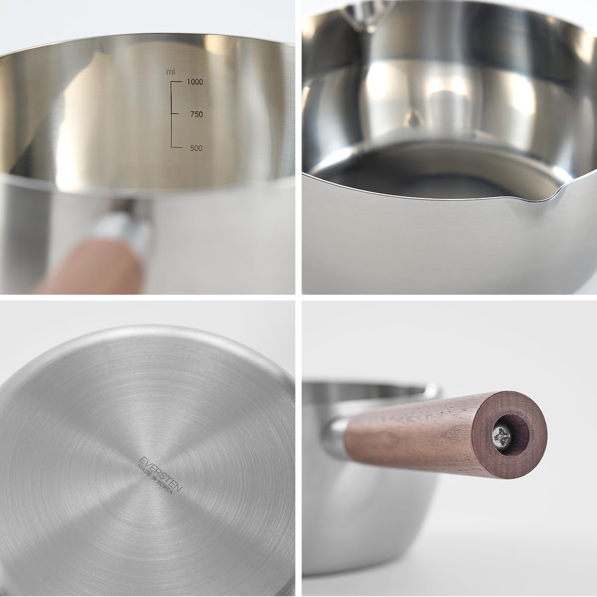 Mod Pot - Olla de cocina de acero inoxidable de 5 capas, 2 juegos de 7.9 in, 6.3 in, mango de madera, multiusos, cocina pequeña, todas las estufas compatibles con inducción, aptos para