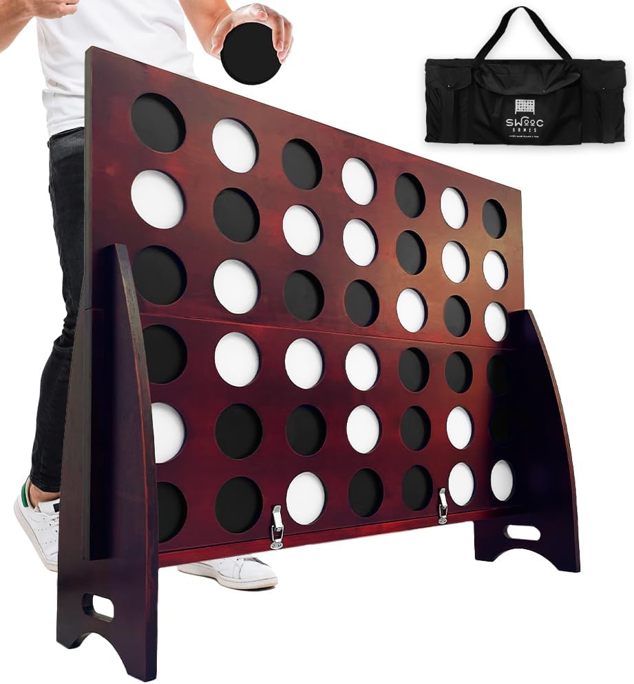 Swooc Juegos - Premium XL Giant 4 in A Row (4 pies x 3 pies) para todo tipo de clima con funda de transporte y diseño 60% más silencioso - Juego gigante para conectar al aire libre - Juegos al aire