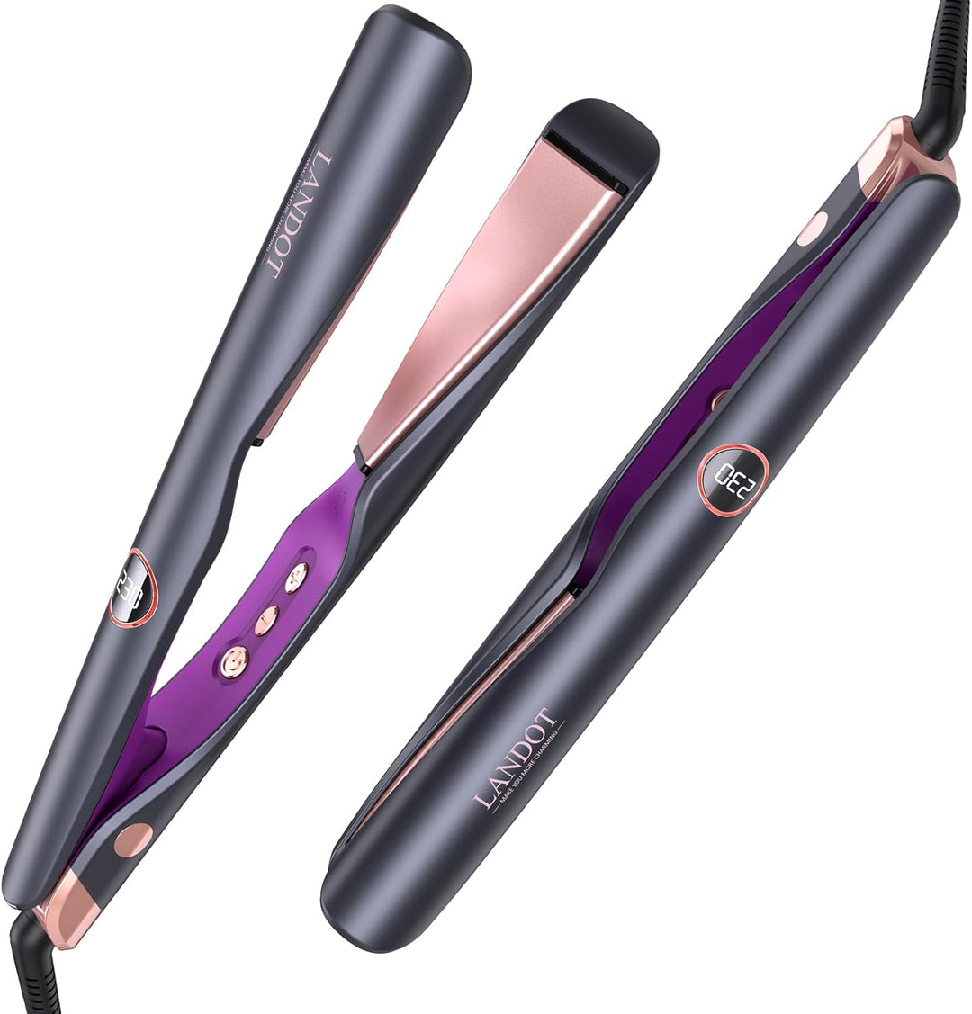 LANDOT - Plancha de pelo 2 en 1 y rizador, plancha de doble voltaje...