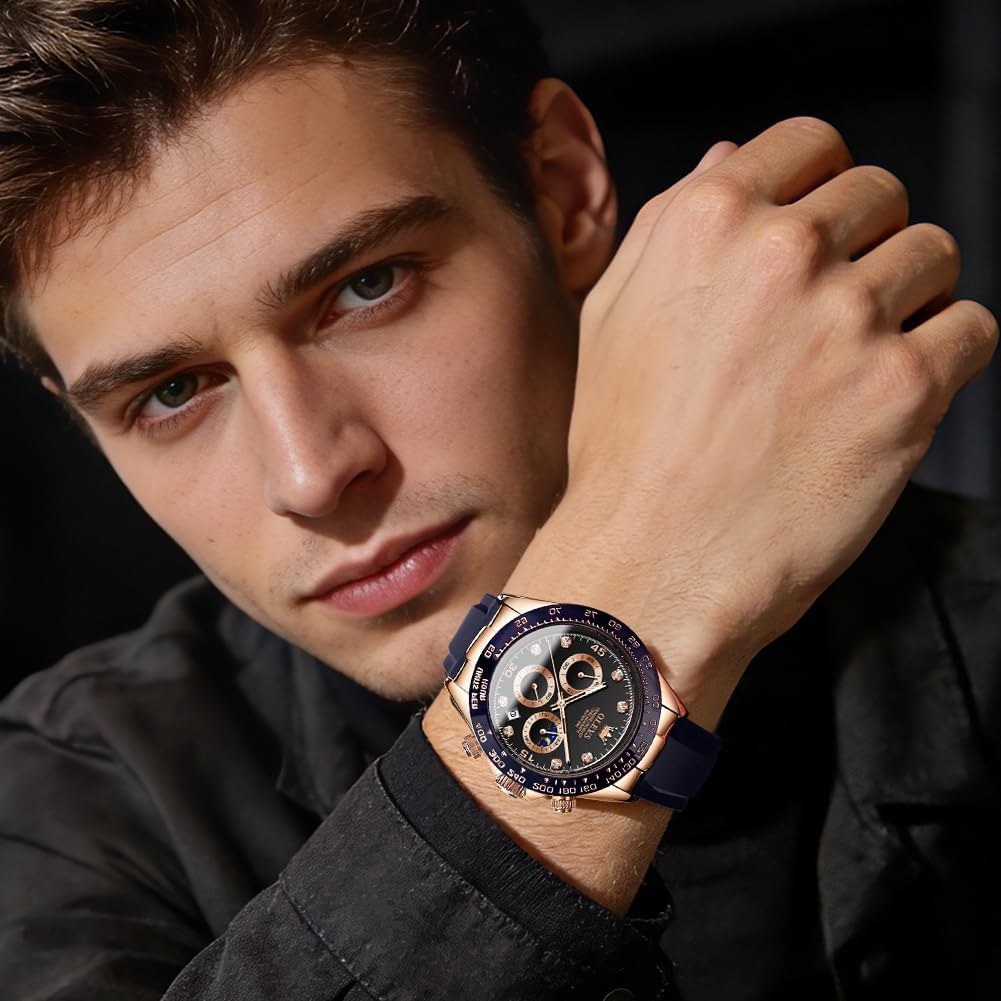 OLEVS Relojes Cronógrafo Masculinos de Moda Empresarial Analógico Quartz Reloj de Pulsera para Hombre, Cinturón de Silicona a prueba de agua con Luminiscente, Calendario