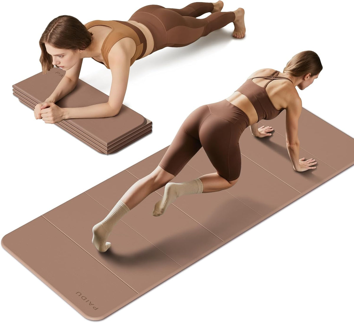PAIDU Esterilla de yoga plegable para fitness, extra gruesa de 2/5 pulgadas (0.394 in) | TPE antideslizante certificado SGS | 75 x 26 pulgadas extra larga | portátil y fácil de almacenar | para yoga