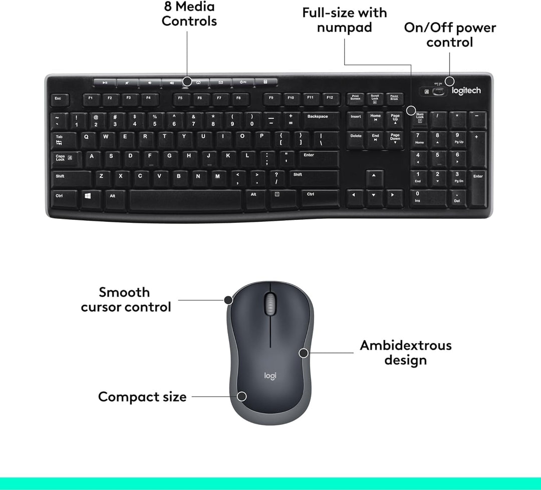 Logitech MK270 Combo de teclado y mouse inalámbricos para Windows,...