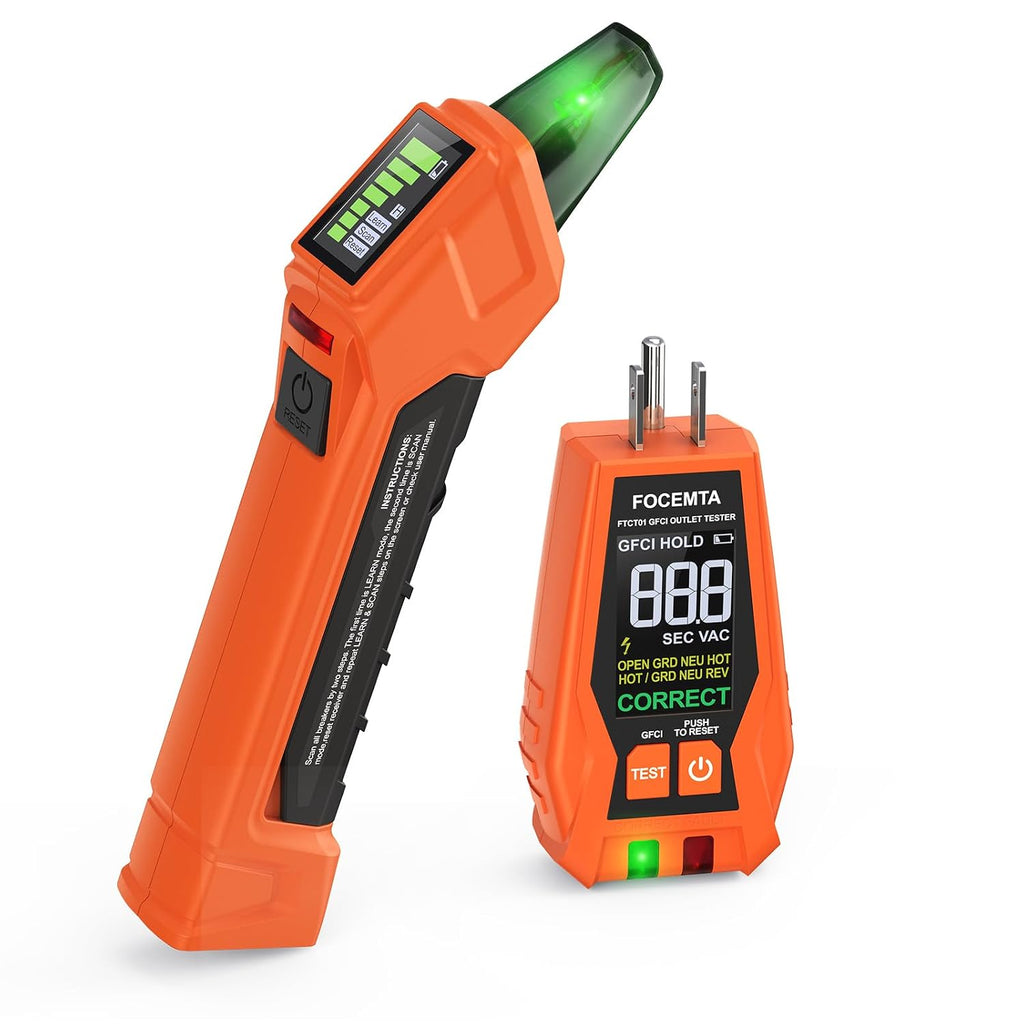 Buscador de disyuntores y probador de salida GFCI con pantalla LCD digital, herramienta de trazador de circuitos eléctricos de 90-135 V para electricistas/bricolaje - Ligero (incluye baterías
