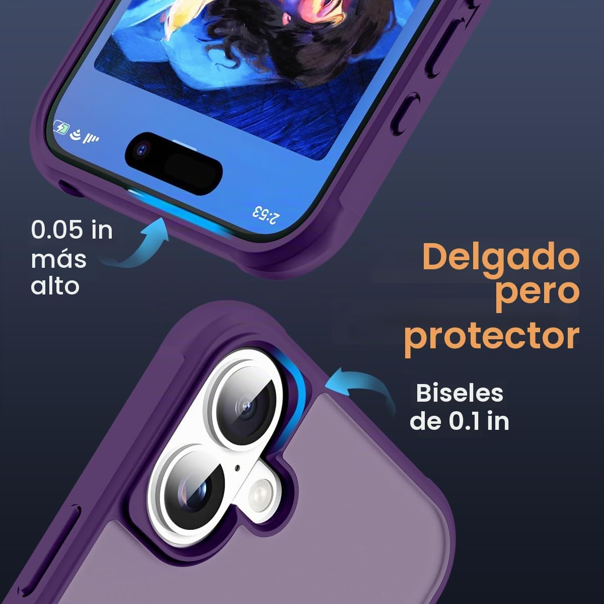 SKYLMW - Funda compatible con iPhone 16 con soporte magnético invisible tipo anillo, funda de grado militar para iPhone 16 de 6.1 pulgadas, compatible con MagSafe, gran sensación de agarre, morado