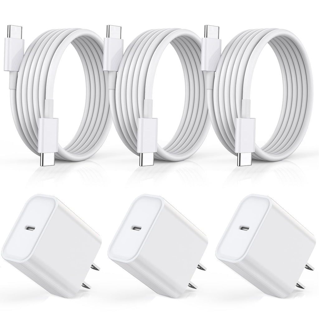 Cargador rápido para iPhone 18 17 16 15, paquete de 3 unidades USB C iPad carga PD bloque de carga rápida 6 pies de largo USBC a tipo C i cable de carga de teléfono para iPhone Duo/18 Pro/17 Air/Pro