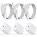 Cargador rápido para iPhone 18 17 16 15, paquete de 3 unidades USB C iPad carga PD bloque de carga rápida 6 pies de largo USBC a tipo C i cable de carga de teléfono para iPhone Duo/18 Pro/17 Air/Pro