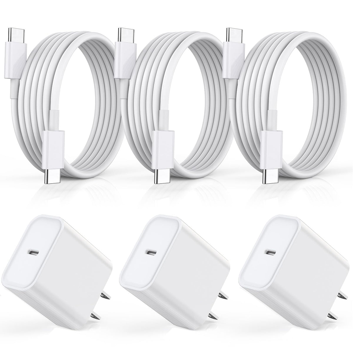 Cargador rápido para iPhone 18 17 16 15, paquete de 3 unidades USB C iPad carga PD bloque de carga rápida 6 pies de largo USBC a tipo C i cable de carga de teléfono para iPhone Duo/18 Pro/17 Air/Pro