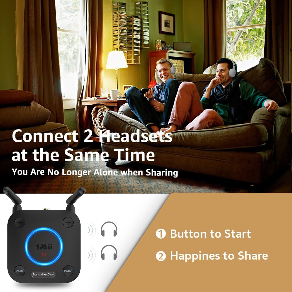 1Mii B06TX Bluetooth 5.3 Transmisor para TV a 2 auriculares inalámbricos