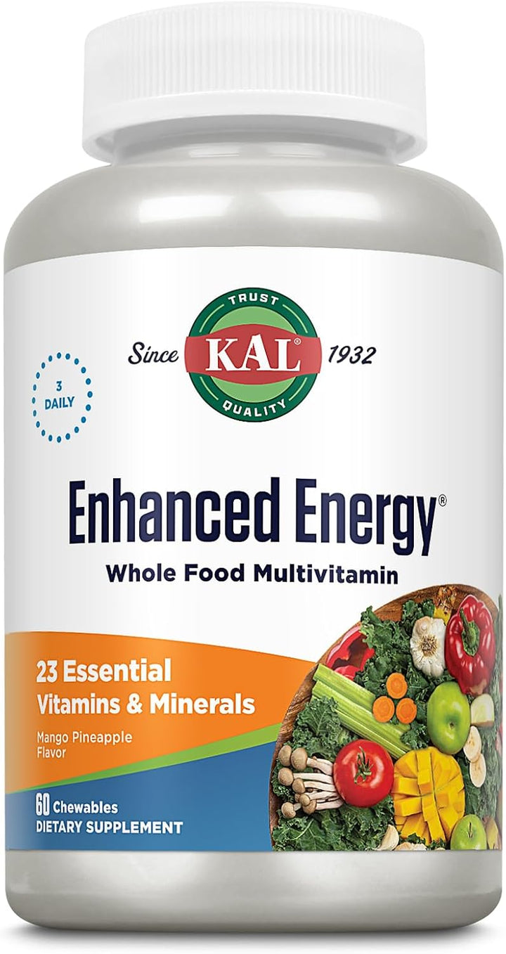 KAL Suplementos energéticos mejorados, multivitamínico masticable d...