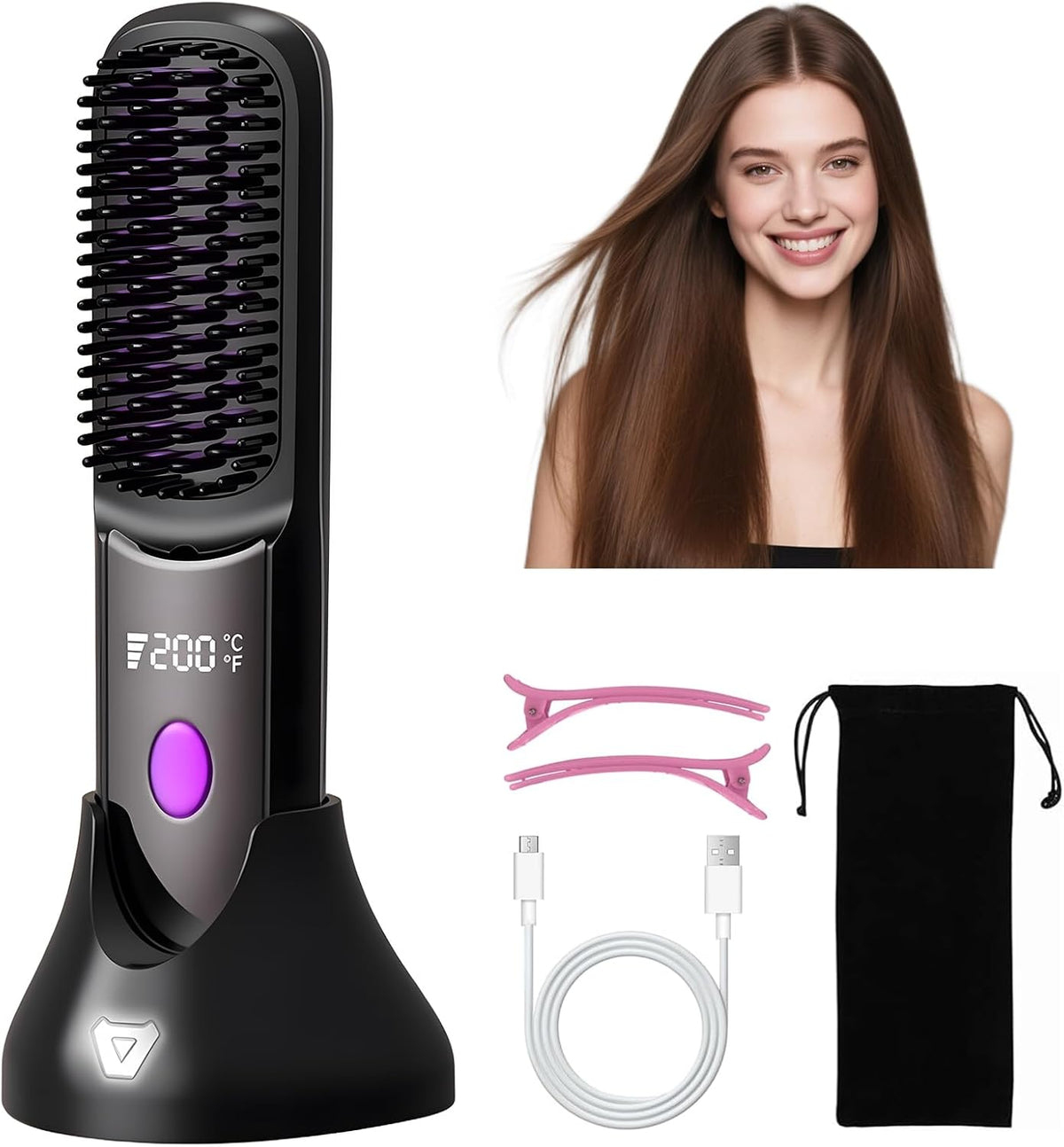 Unipampa Cepillo alisador de pelo inalámbrico, mini alisador de pel...