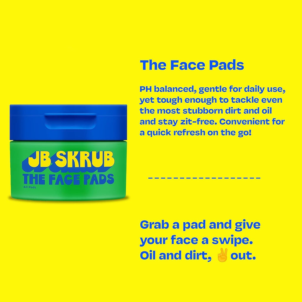 JB SKRUB Las almohadillas faciales, lavado facial y lavado corporal: esenciales para el cuidado de la piel de niños, preadolescentes y adolescentes: aumenta la confianza, combate el acné y conquista