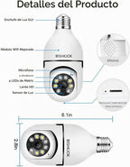 TUYA - Cámara de seguridad con bombilla E27, WiFi a color, 360 grados, panorámica/inclinación, cámara IP panorámica, 2.4 GHz, 1080P, vigilancia para el hogar, cámara para niños, con alarma de