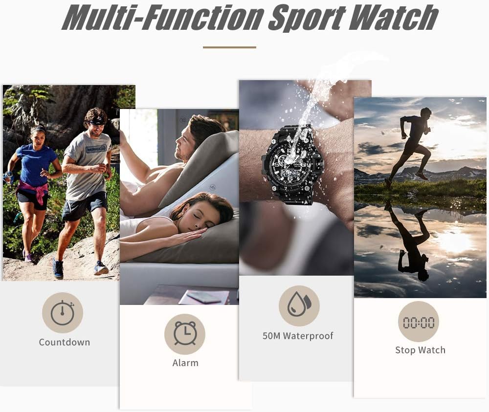 SKMEI Reloj Deportivo Digital para Hombre, Relojes Militares a prueba de agua LED Pantalla grande Reloj con cronómetro, alarma y pulsera