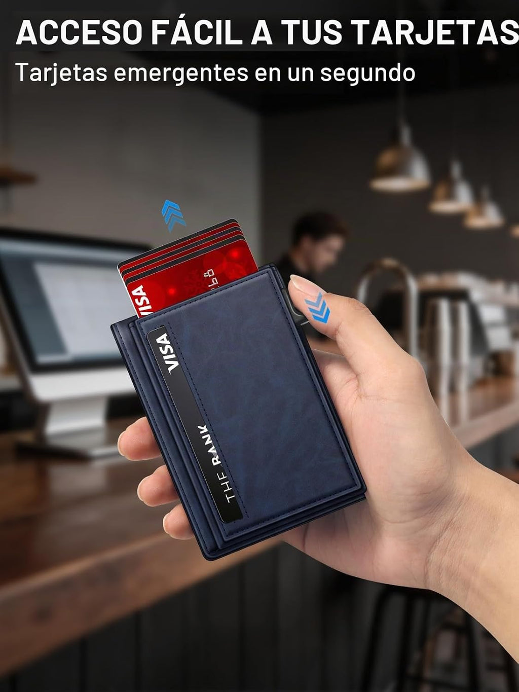 Billetera para hombre con bloqueo RFID minimalista para 12-14 tarjetas | Cartera inteligente delgada y plegable con ventana para identificación y ranura para efectivo, bolsillo frontal, estuche