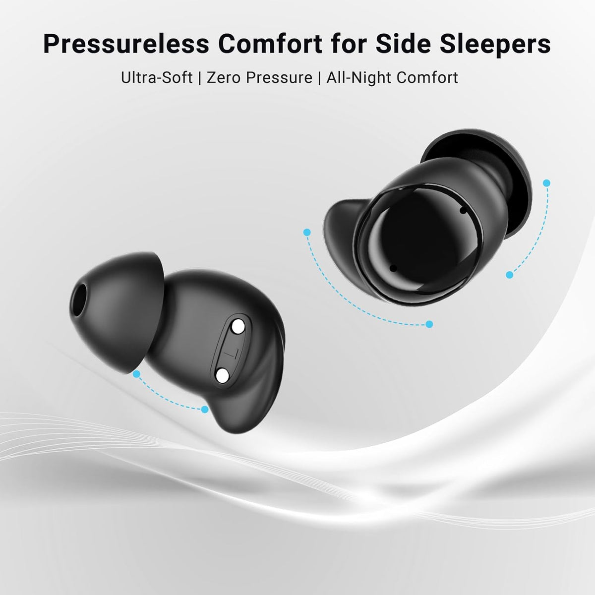 Auriculares para dormir T33, Bluetooth 6.0 con cancelación de ruido para dormir de lado, ANC hasta el 98 %, modo de sueño, tiempo de reproducción de 48 horas, auriculares pequeños
