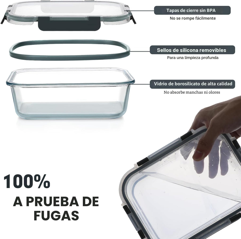 VERONES - Juego de 30 recipientes de vidrio para almacenamiento de alimentos con tapas, color gris