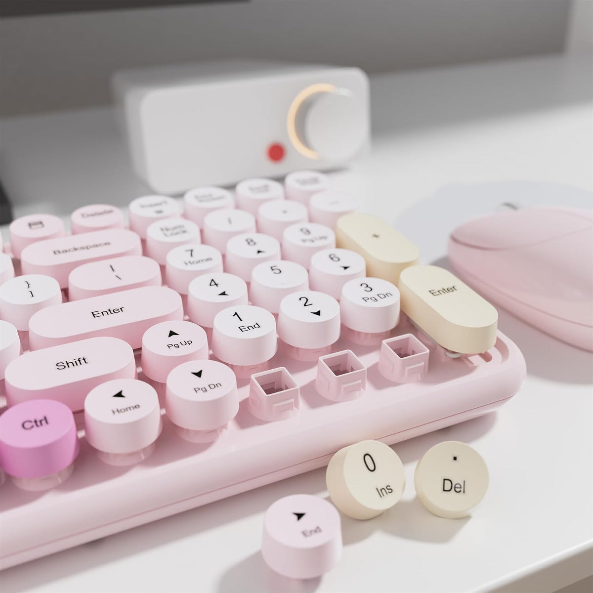 MPTOG Combo de teclado y mouse inalámbricos retro, teclas flotantes...