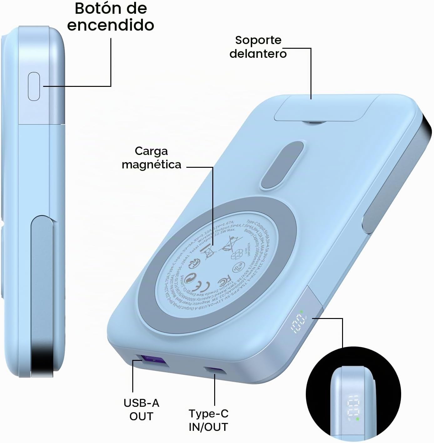 JUOVI Banco de energía magnético, cargador portátil de 10000 mAh, b...
