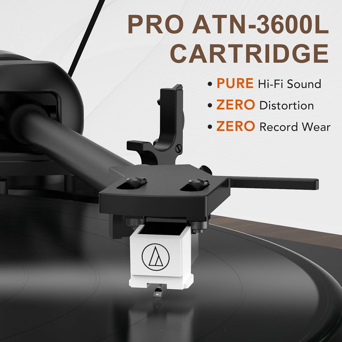 Seasonlife® Tocadiscos inalámbrico de entrada y salida, reproductor de vinilo de alta fidelidad con contrapeso ajustable y antideslizante, preamplificador de teléfono integrado, cartucho AT-3600L para